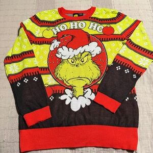 Dr. Seuss Knit Pullover Sweater The Grinch Graphic Red Green Crew Neck Men's M